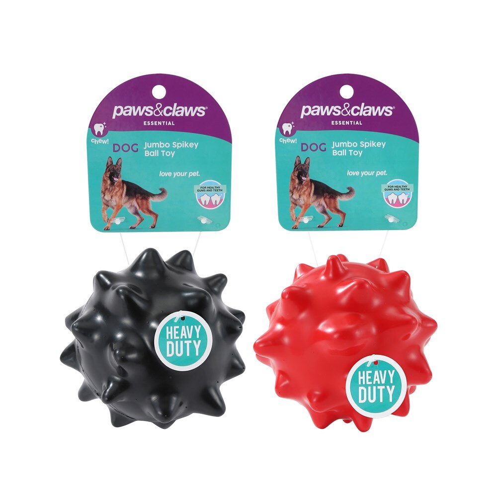 Paws &amp; Claws Heavy Duty 10cm TPR Pet Toy Jumbo Spikey Ball - Assorted