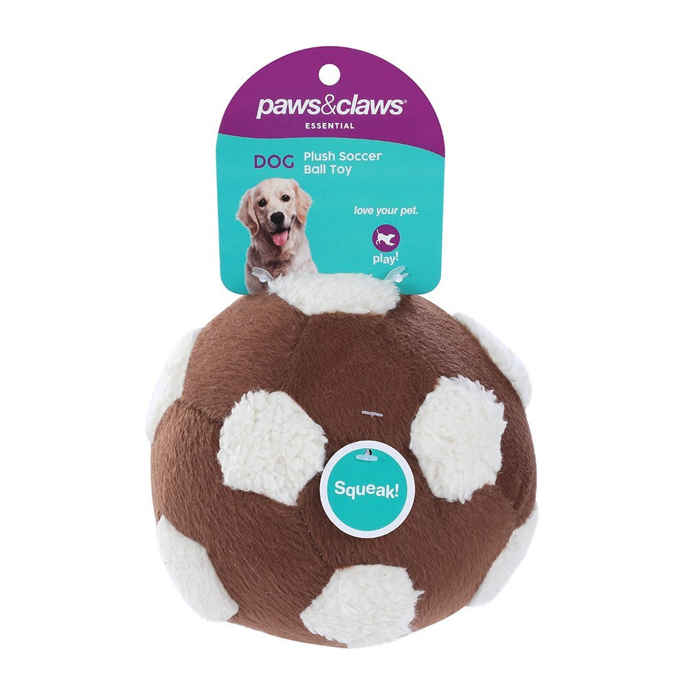 Paws &amp; Claws Plush Soccer Pet Dog Ball Squeaker Toy Assorted