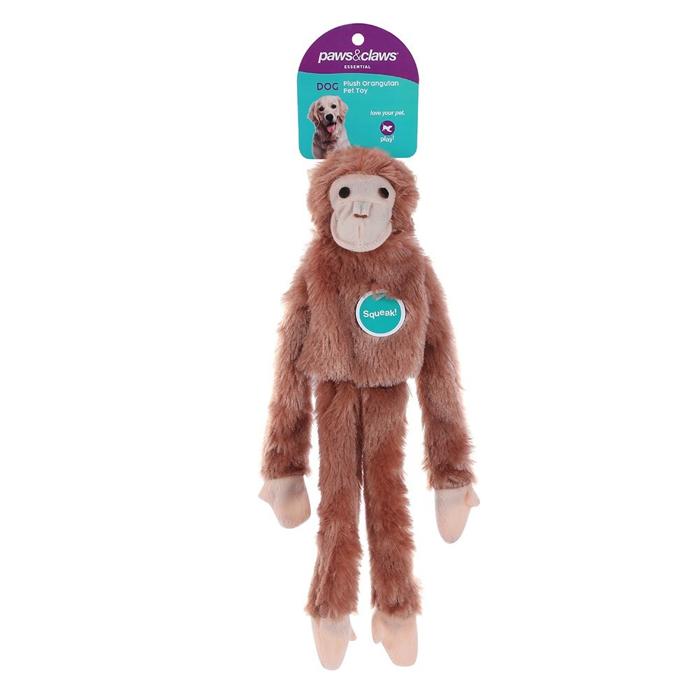 Paws &amp; Claws Orangutan Plush Pet Dog Toy Assorted