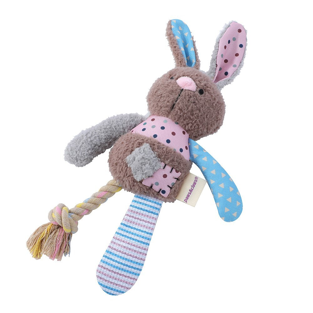 Paws &amp; Claws Patchy Pals Plush Rope Rabbit Pet Dog Toy Rope 32x17x6cm