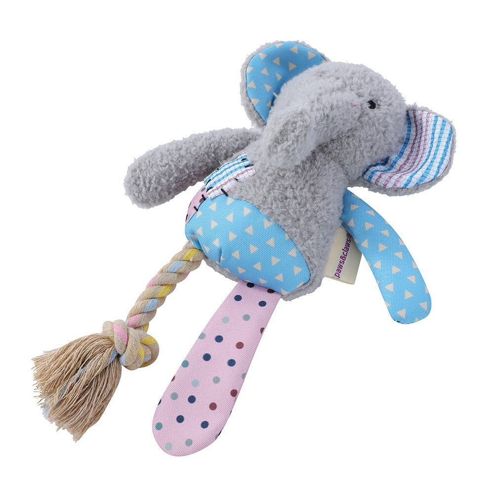 Paws &amp; Claws Patchy Pals Plush Rope Elephant Pet Dog Toy 36x20x8cm