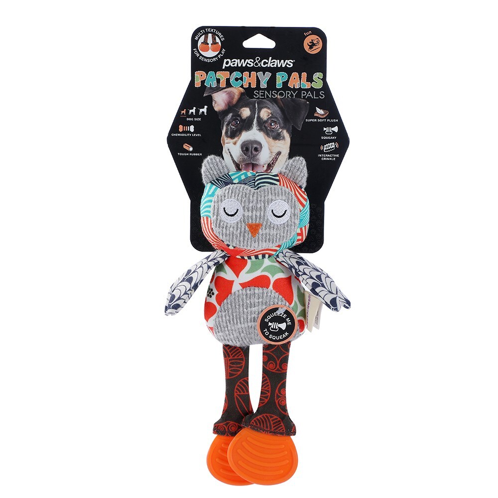 Paws &amp; Claws Patchy Pals Sensory Pet Dog Toy Owl 27.5x16x5cm