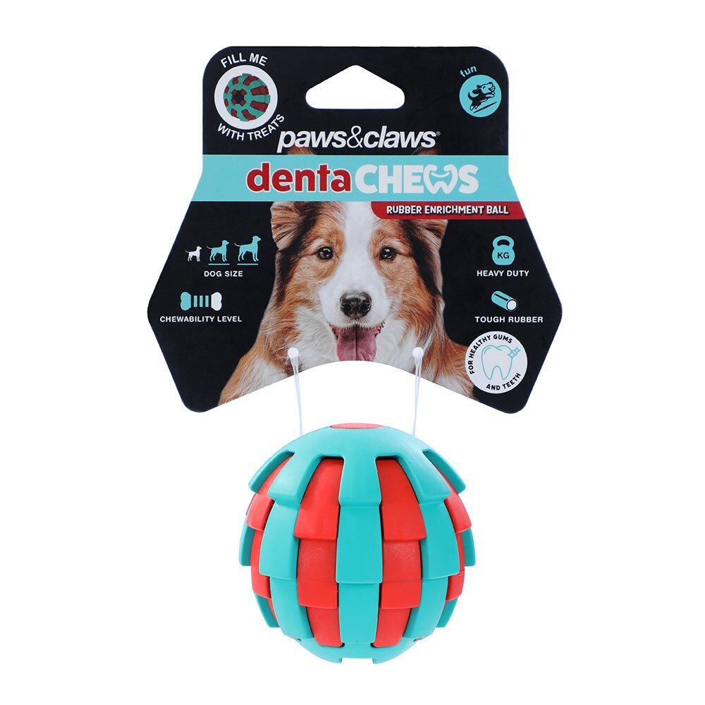 Paws And Claws 6.7x6.5x6.5cm Denta Chews Rubber Enrichment Ball Dog/Pet Toy