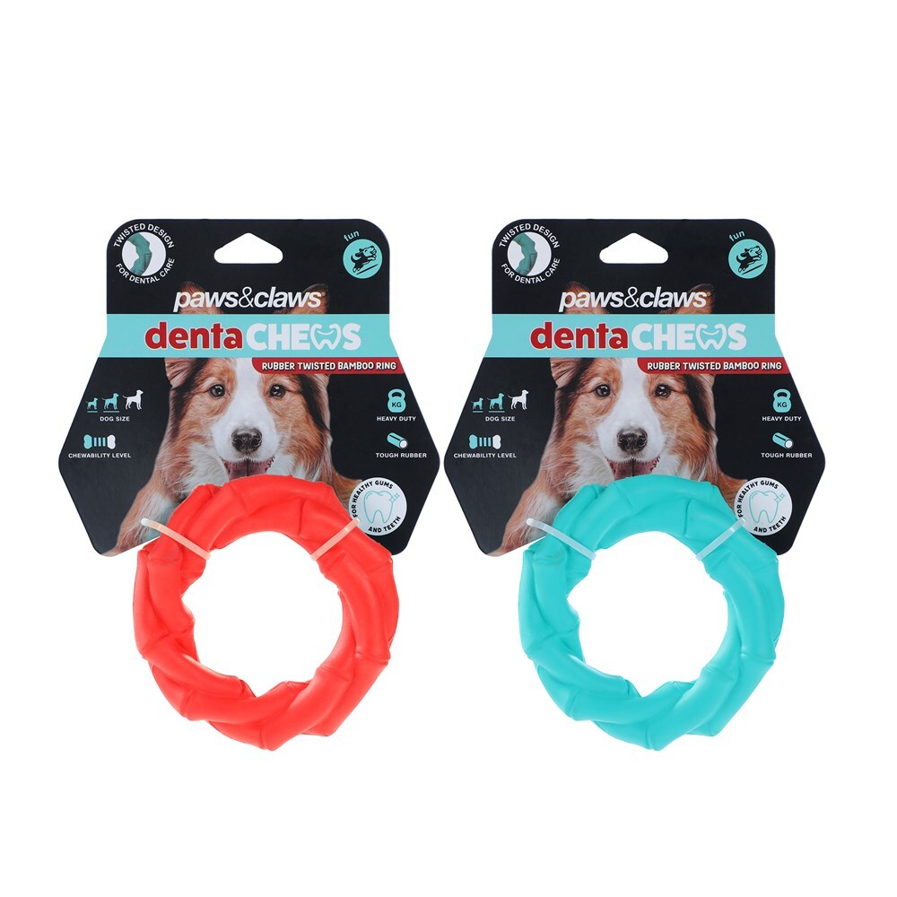 Paws And Claws 11x11x3.2cm Denta Chews Twisted Bamboo Ring Dog/Pet Toy Assorted