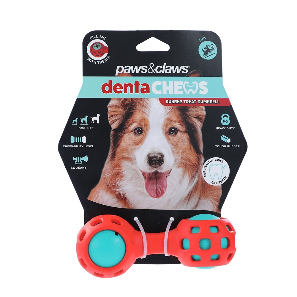 Paws And Claws 12.8x5x5cm Denta Chews Multi Dog/Pet Toy Treat Ball/Dumbell