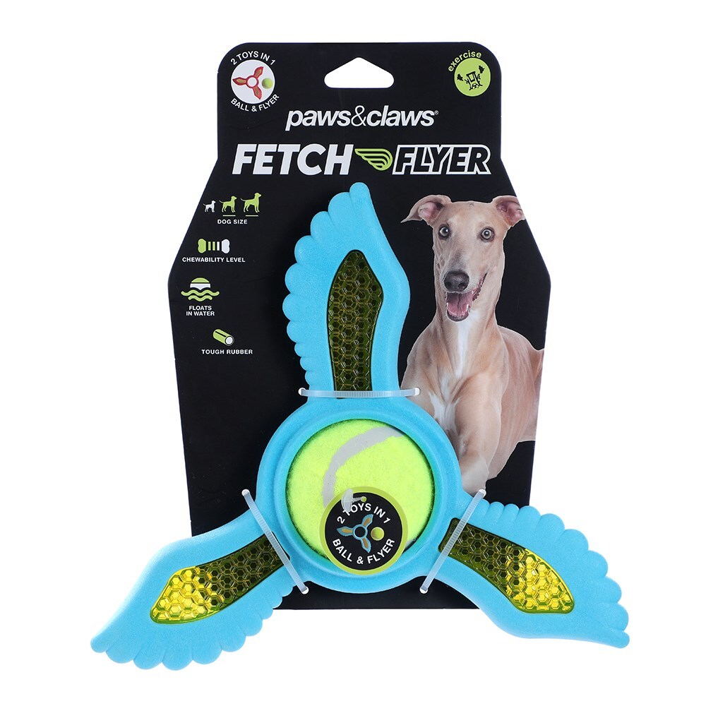 Paws &amp; Claws 21.9x19.5x6cm Fetch Flyer Foam Dart w/ Tennis Ball Dog/Pet Toy Blue