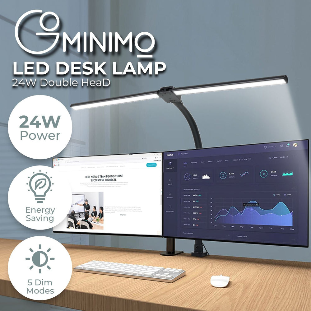 GOMINIMO 24W Double Head LED Adjustable Height Desk Lamp 5 Color Modes Black