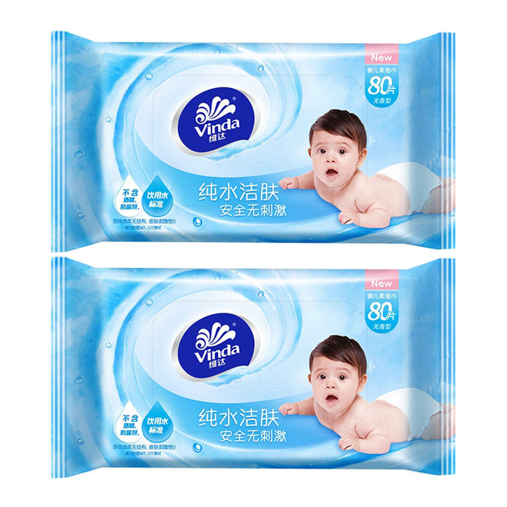 Vinda Fragrance Free Baby Skincare Pure water Wet Wipes 80Counts X 2pack