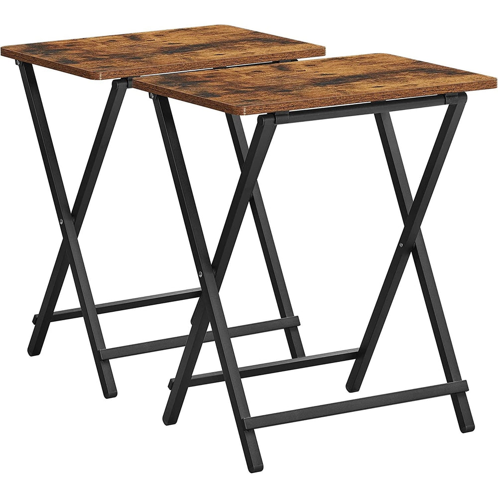 VASAGLE TV Tray Set of 2 Folding Coffee Snack Table Rustic Brown and Black