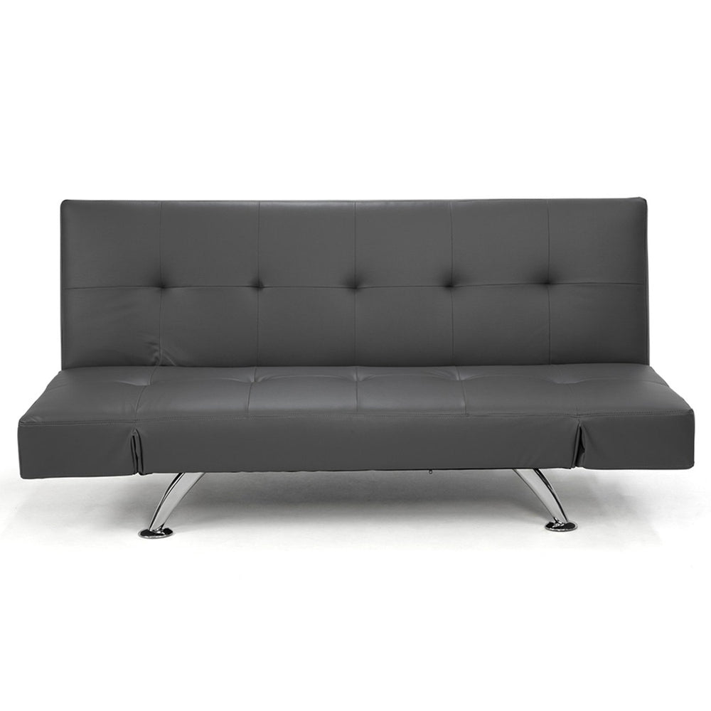 Sarantino Audrey Faux Leather Sofa Bed with Armrests - Grey