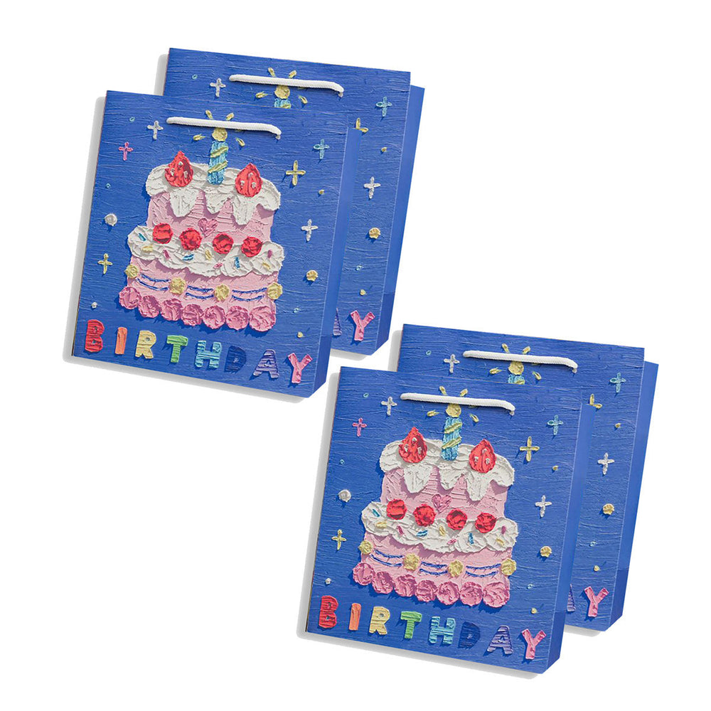 Ulife Happy Birthday Oil Painting Starry Pattern Christmas Gift Paper Bag with Handles For Kids Blue Medium Size X4Pack