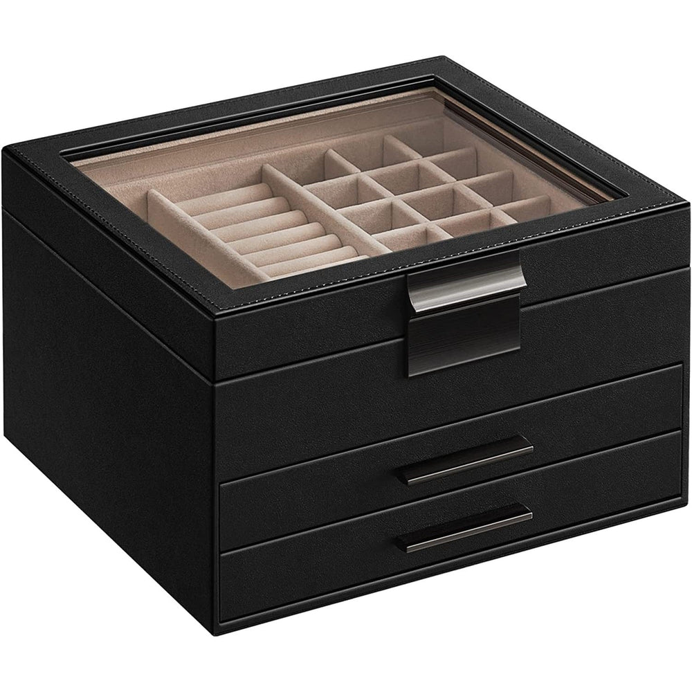 SONGMICS Jewelry Box 3-Layer with 2 Drawers Graphite Black