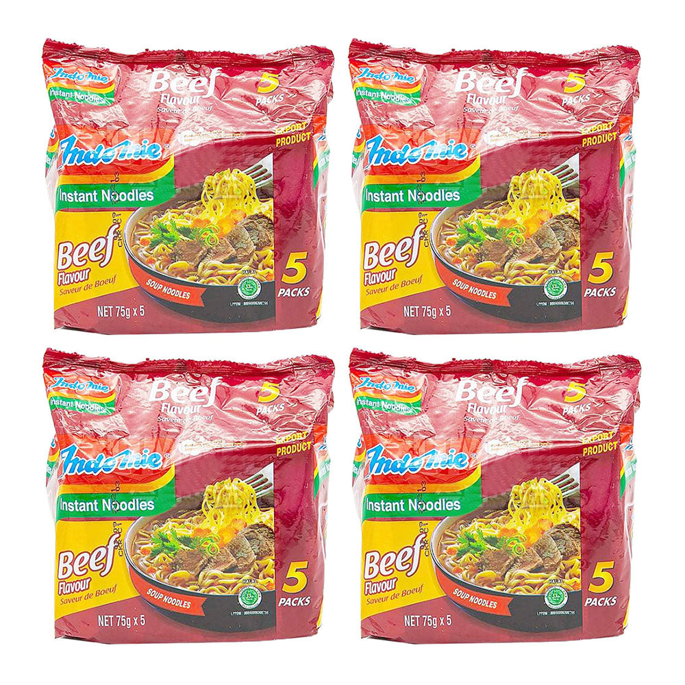 Indomie Indonesian Boiled and Strained Noodles with Beef Flavor 75gX5BagsX4pack