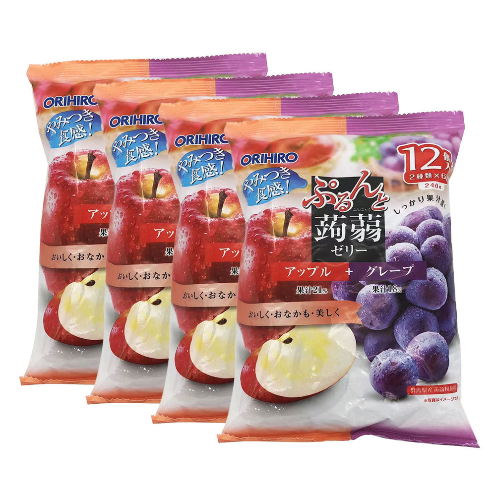 Orihiro Japan Konjac Fruit Jelly Dessert Apple &amp; Grape Flavor 240gX4Pack