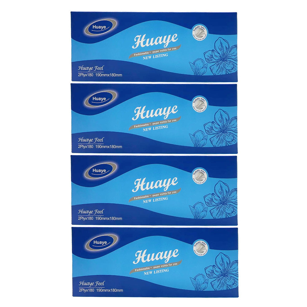 Huaye Cotton Facial Tissues for Cleaning Blue 2-Ply 180 Pulls X4Pack