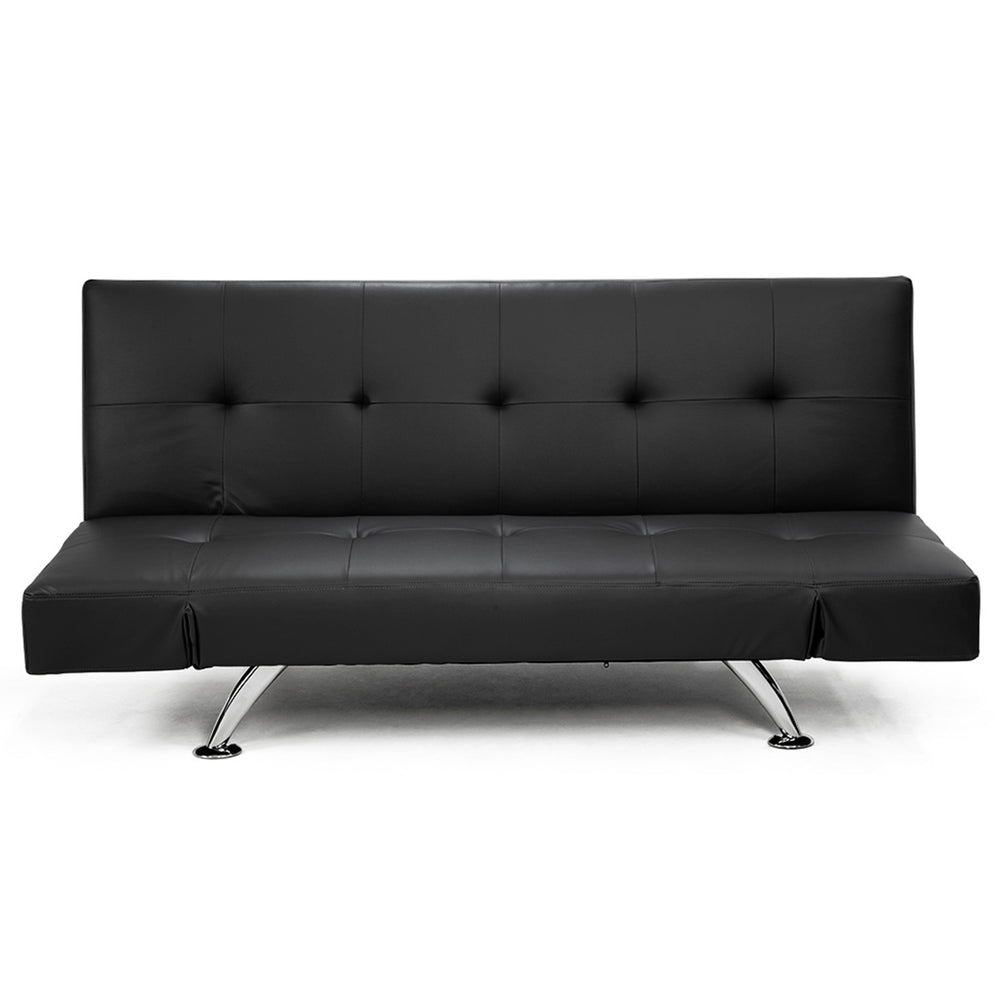 Sarantino Audrey Faux Leather Sofa Bed with Armrests - Black