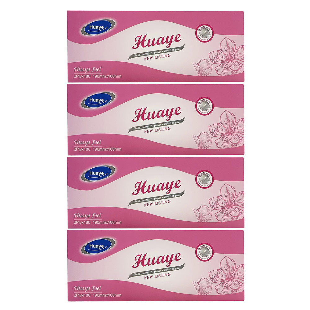 Huaye Pink Package Facial Tissue Paper for Sensitive Skin 2-Ply 180 Sheets, X4Pack