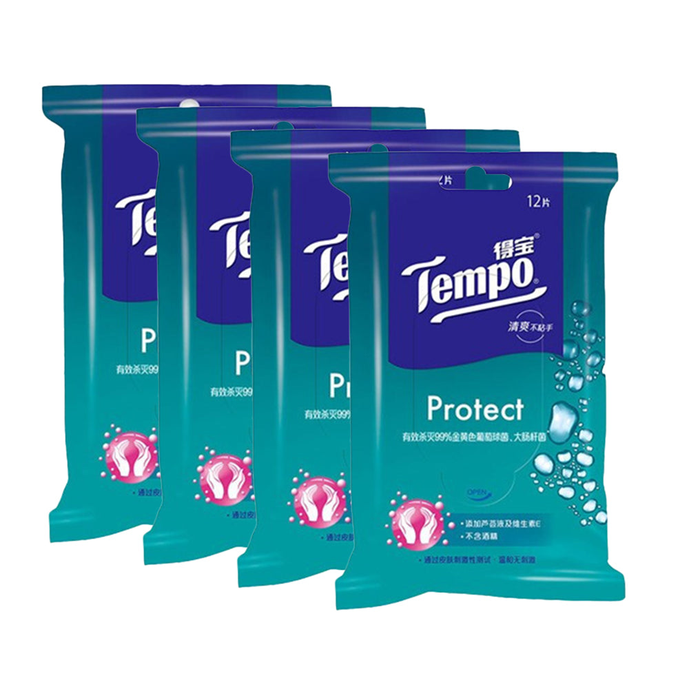 Tempo Sanitizing Cotton Wet Wipes Hand Wipes for Kids and Baby 12 Count X4Pack