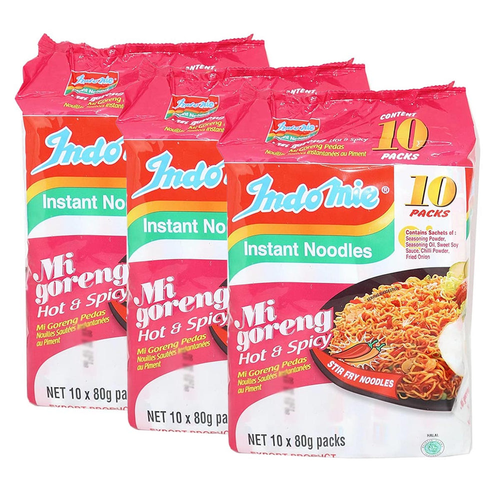 Indomie Indonesian Noodles with Spicy Flavor 80g*10 bags X3Pack