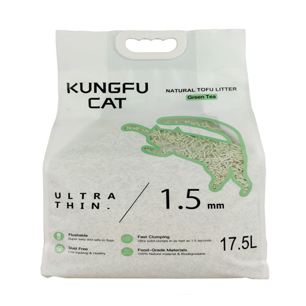 Kung Fu Cat 1.5mm Ultra 99.9% Dust-Free Low Tracking Hard Clumping Odor Control Cat Litter Green tea flavor 17.5L 6kg