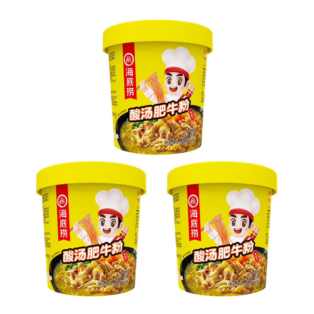 Haidilao Spicy and Sour Soup Beef Instant Rice Noodles 167gX3Pack