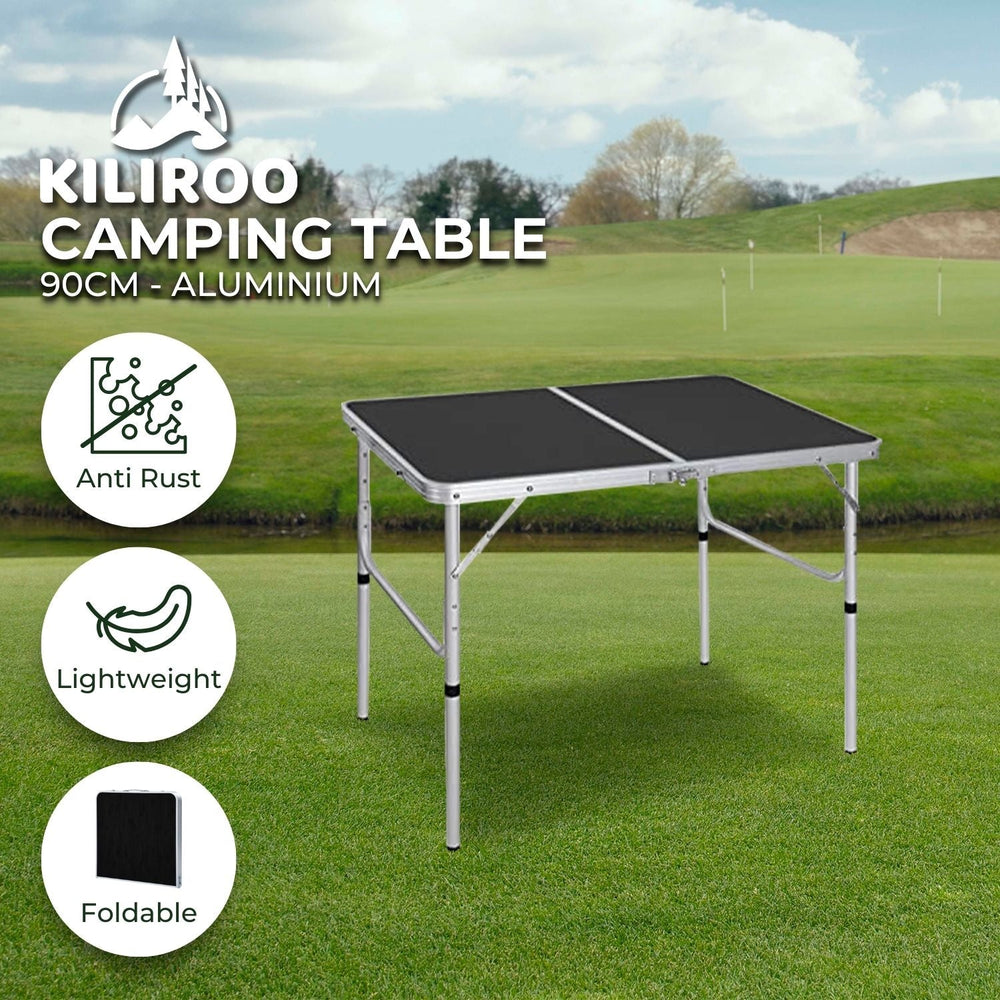 Kiliroo Folding Aluminium Camping Table Portable Outdoor Picnic Desk 90cm Black