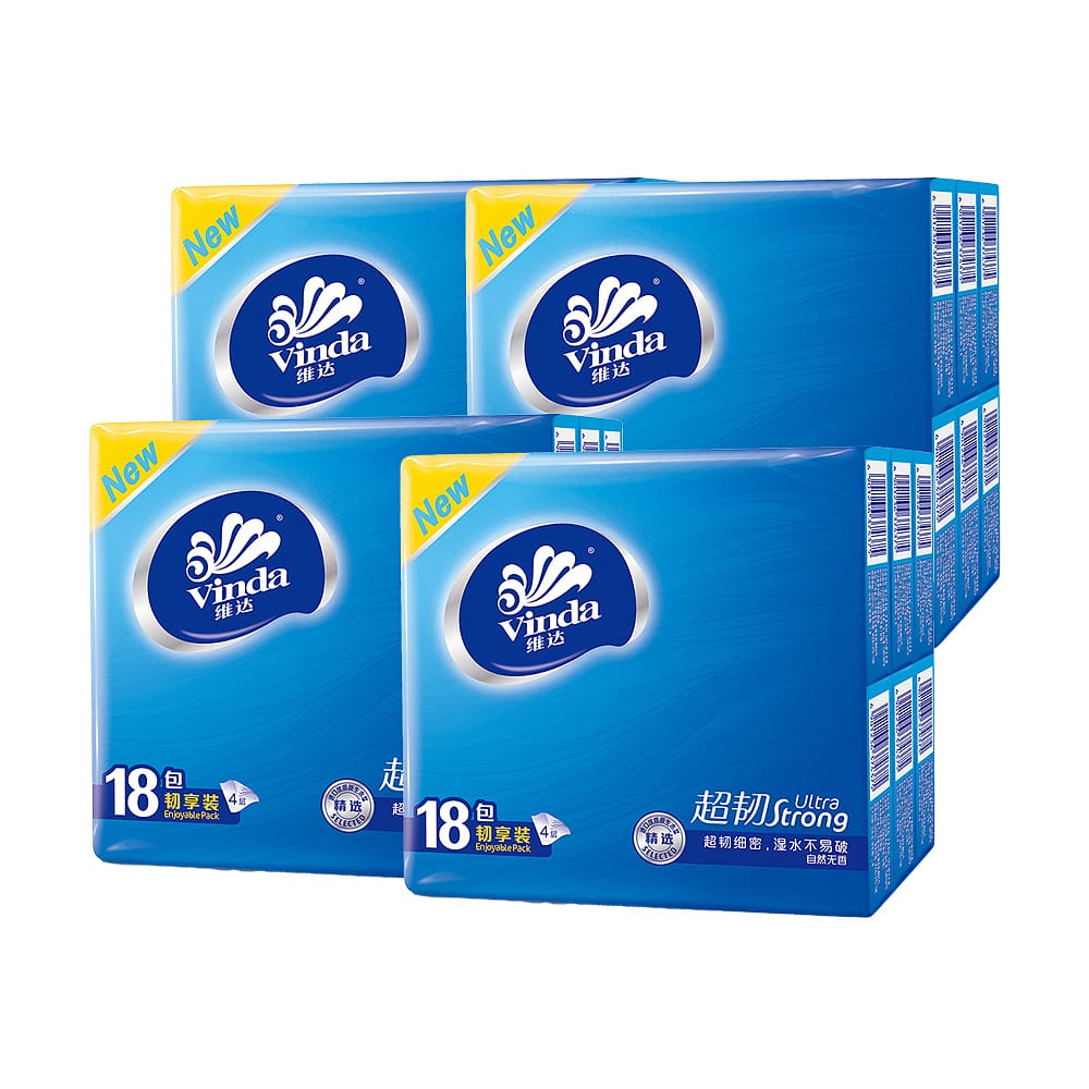 Vinda Mini Ultra Tough 4-Ply Pocket Tissues Paper Face Tissue Unscented 18 bags X4Pack