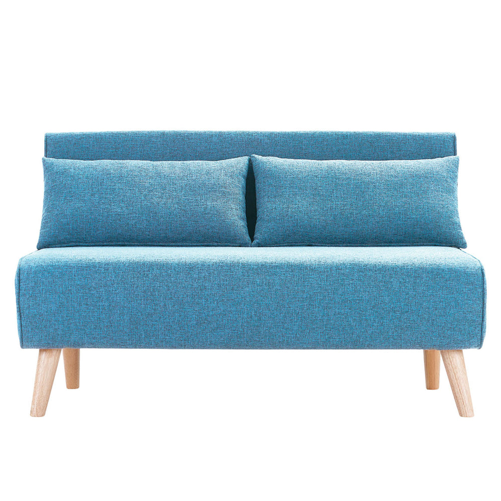 Sarantino Sofia Faux Linen Loveseat Sofa Bed - Blue