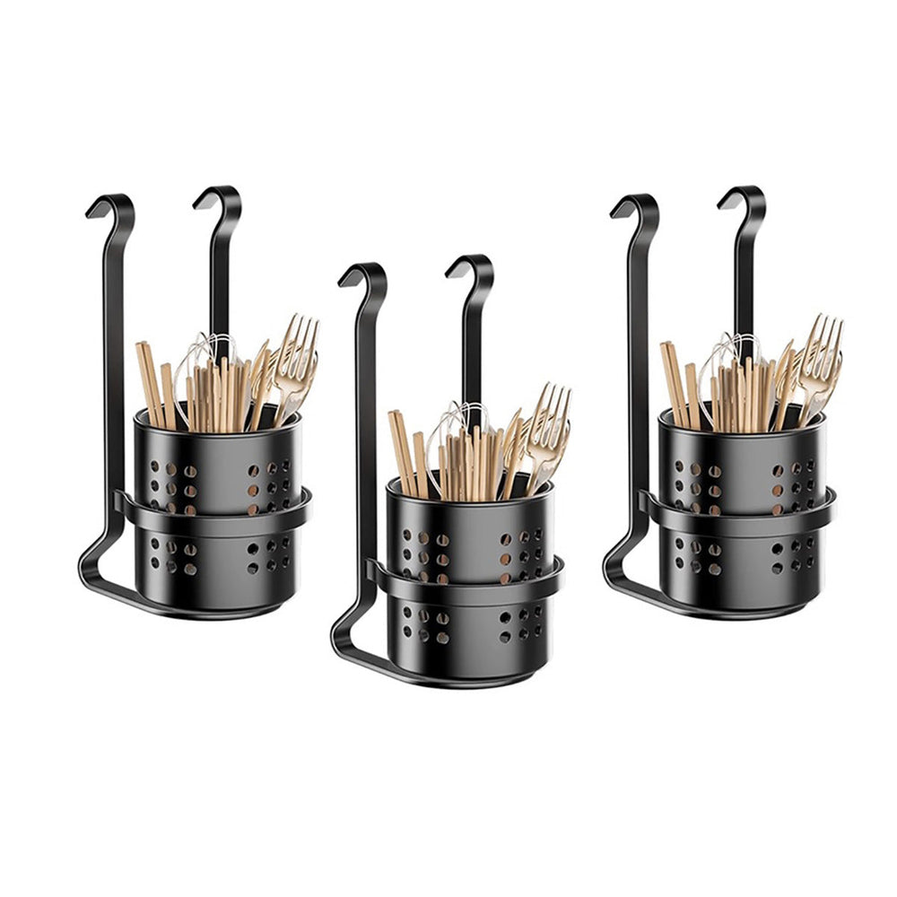 Taili Vertical Suction No Drill Portable Hanging Utensil Drying Rack Chopstick Holder Silverware Holder Black X3Pack