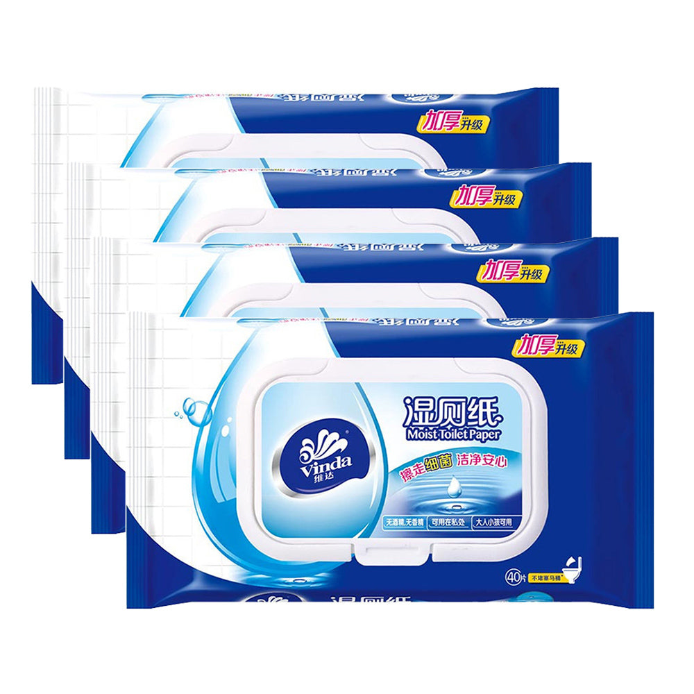 Vinda Disposable Wet Toilet Paper Flushable Wet Wipes Cleansing Wipes 40 Sheets X4Pack