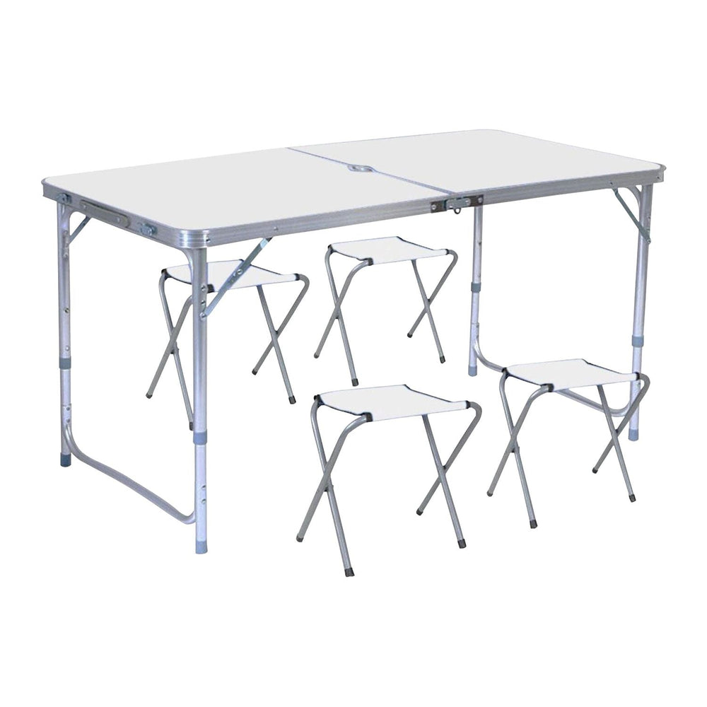 Kiliroo Folding Portable Camping Table Outdoor Picnic 120cm Silver with 4 Chair