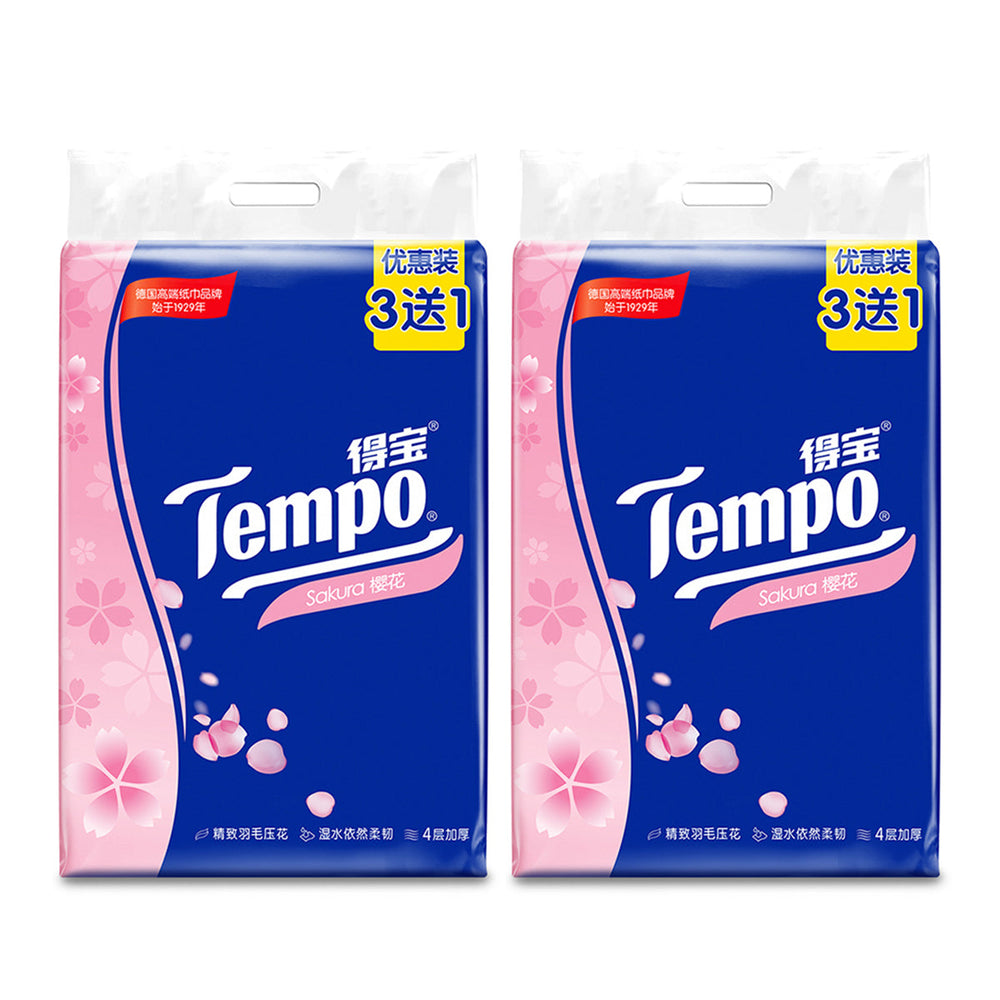 Tempo Cherry Flavor Soft Facial Tissue Dispoable Toilet Paper 90Sheets X 4bags X 2pack