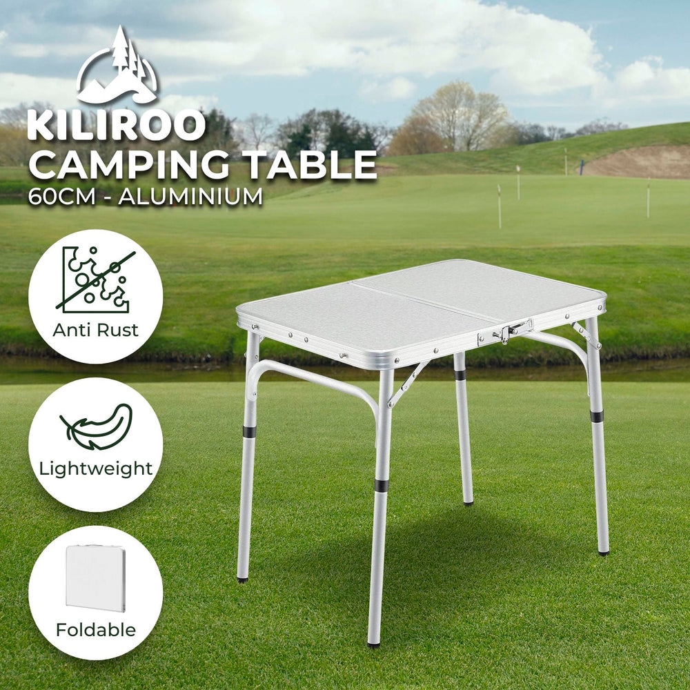 Kiliroo Folding Aluminium Camping Table Portable Outdoor Picnic Desk 60cm Silver