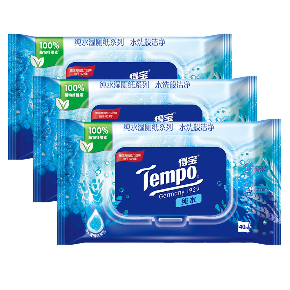 Tempo Free Shipping Freshfeel Flushable Water Wet Toilet Paper Wet Wipes 40Sheets X 3pack