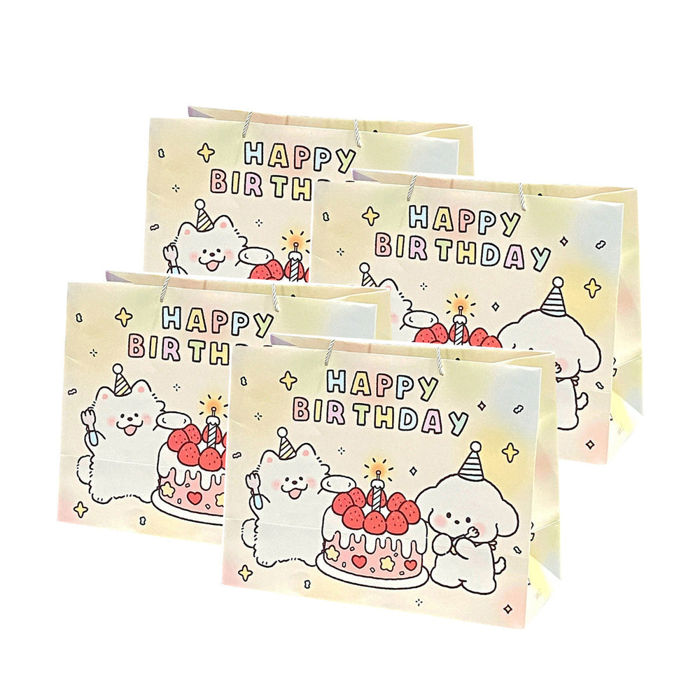 Ulife Kids Birthday Party Kraft Gift Paper Bag Strawberry Cake Puppy Pattern Small Size X4Pack