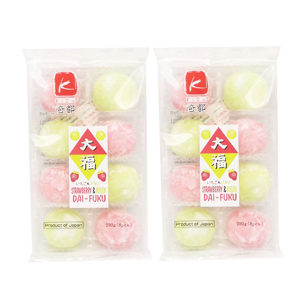 Kido Japan Daifuku Spicy Potato Rick Cake Snack Strawberry Melon Flavor 8pcs 200gX2Pack