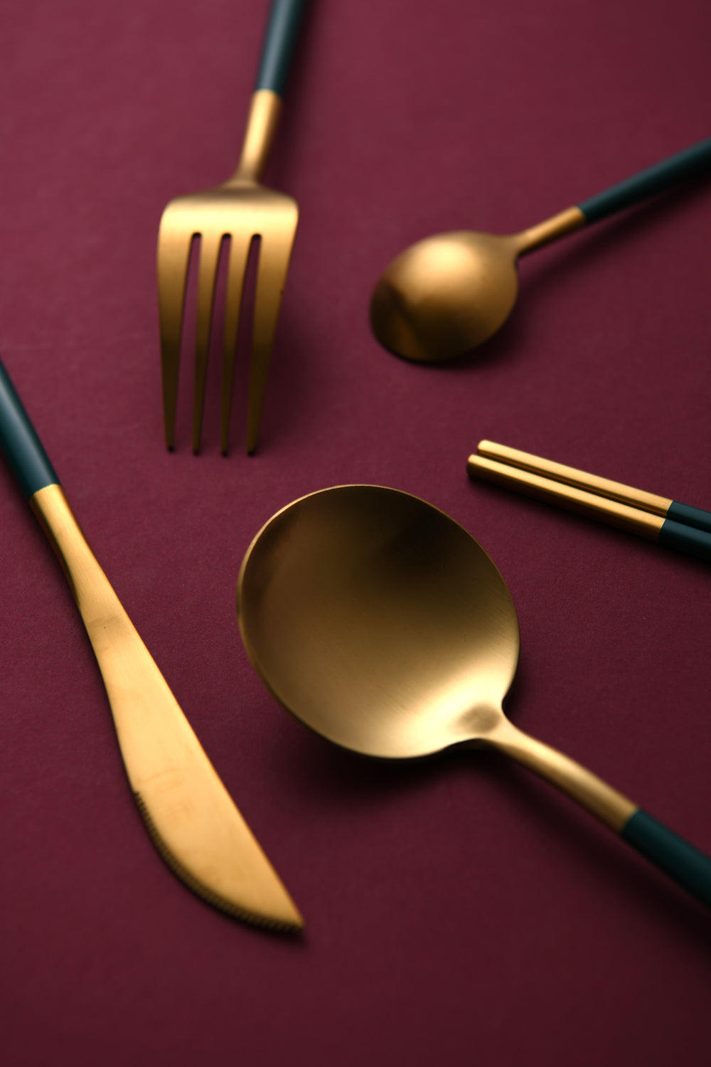Cadence &amp; Co Hemingway Cutlery and Chopstick Set 30 Piece Matte Green/Gold
