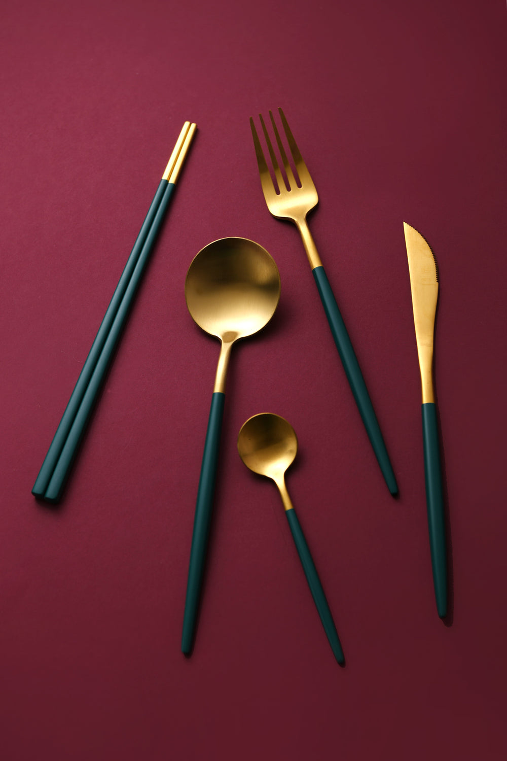 Cadence &amp; Co Hemingway Cutlery and Chopstick Set 30 Piece Matte Green/Gold
