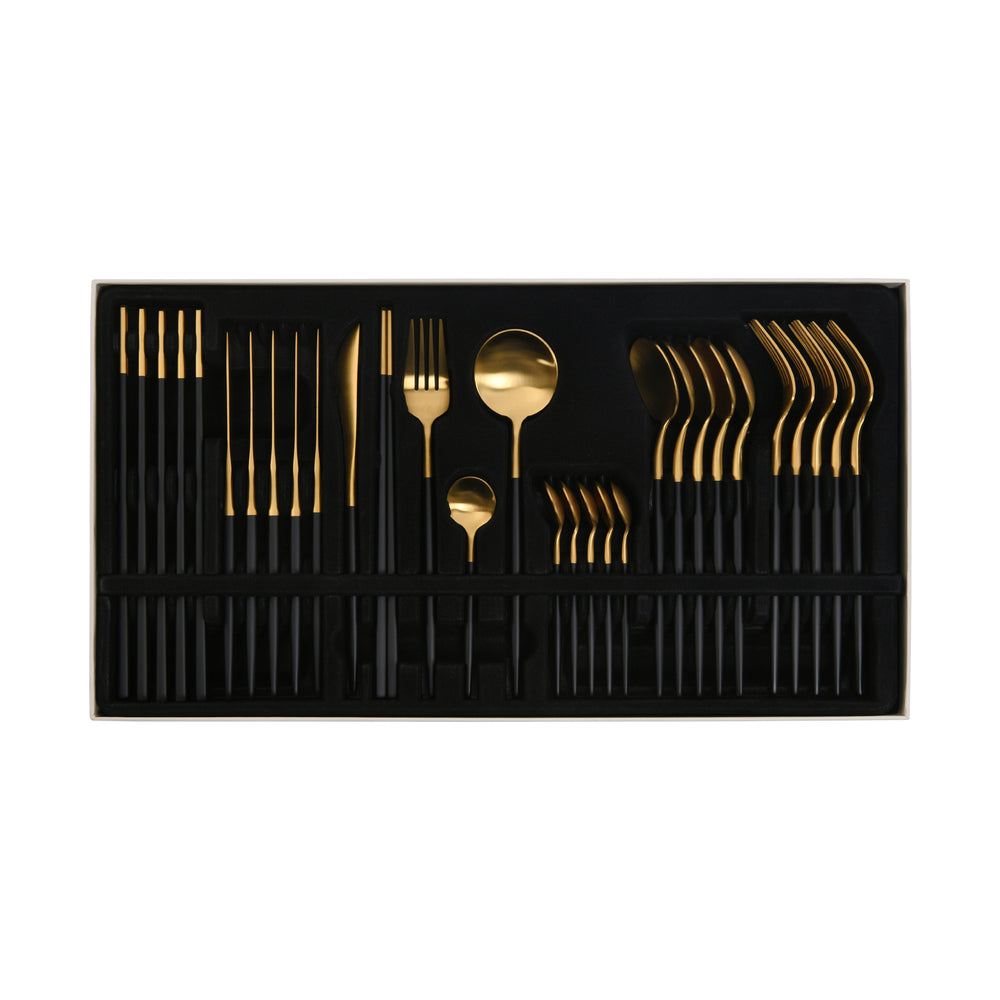 Cadence &amp; Co. Hemingway Cutlery and Chopstick Set 30 Piece Matte Black/Gold