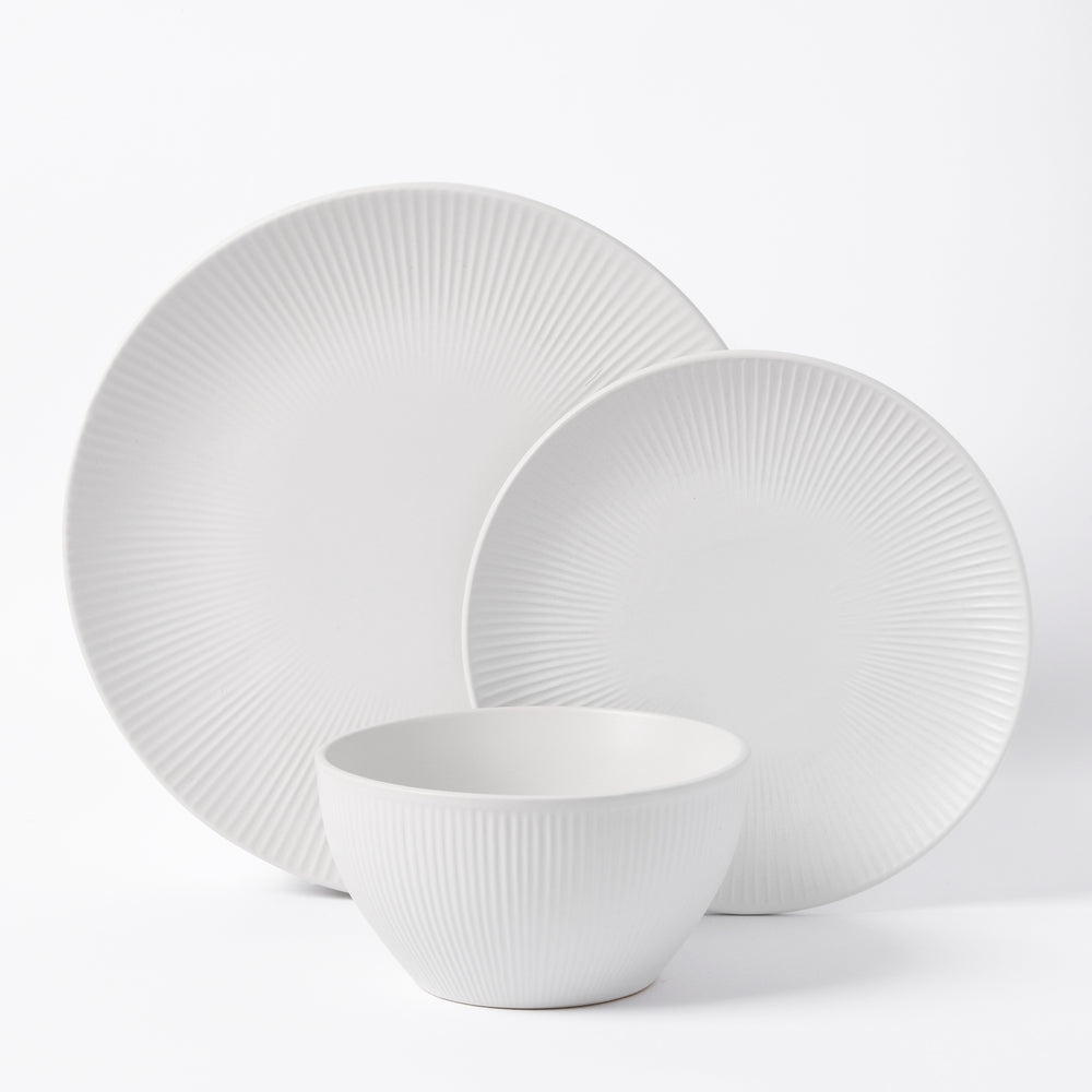 Cadence &amp; Co. Maze 12-Piece Ribbed Dinner Set Matte Glaze White 4 person