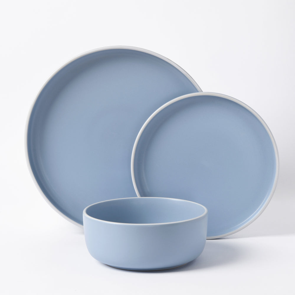 Cadence &amp; Co. Muse 12-Piece Dinner Set Matte Glaze Sky Blue/White 4 person