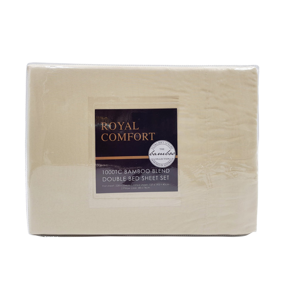 Royal Comfort Bamboo Blended Sheet &amp; Pillowcases Set 1000TC Ultra Soft Bedding Queen Ivory