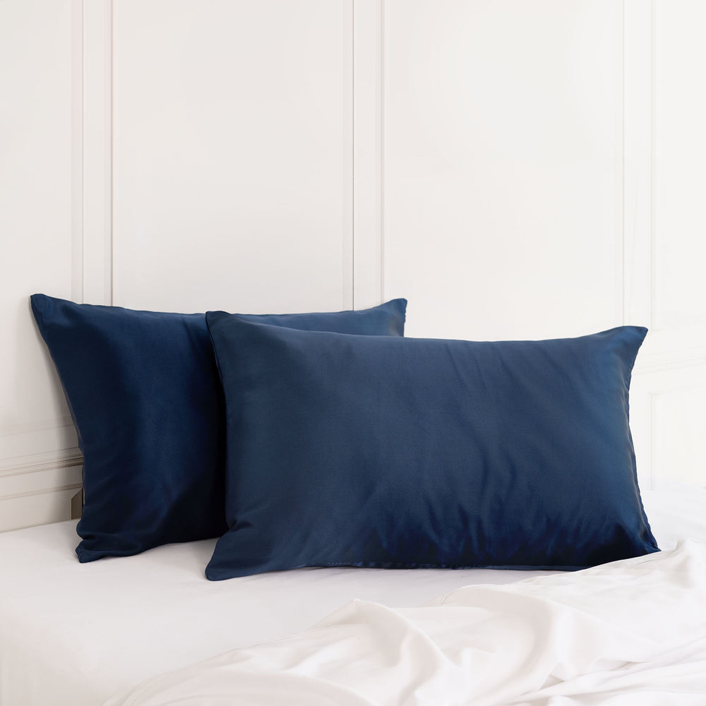 Royal Comfort Mulberry Soft Silk Hypoallergenic Pillowcase Twin Pack Standard Navy