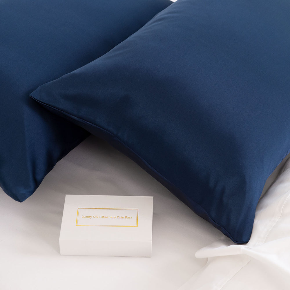 Royal Comfort Mulberry Soft Silk Hypoallergenic Pillowcase Twin Pack Standard Navy