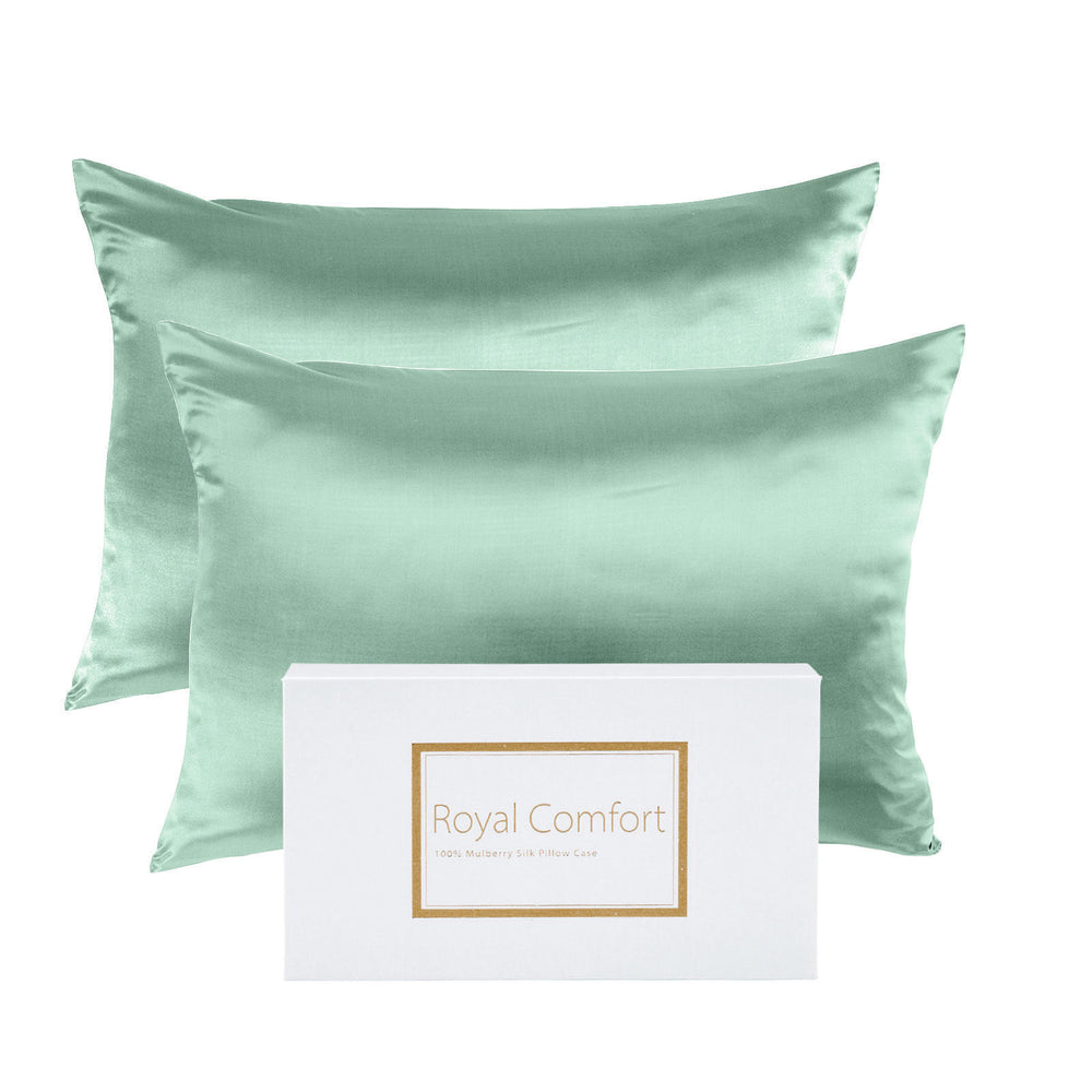 Royal Comfort Mulberry Soft Silk Hypoallergenic Pillowcase Twin Pack Standard Mint