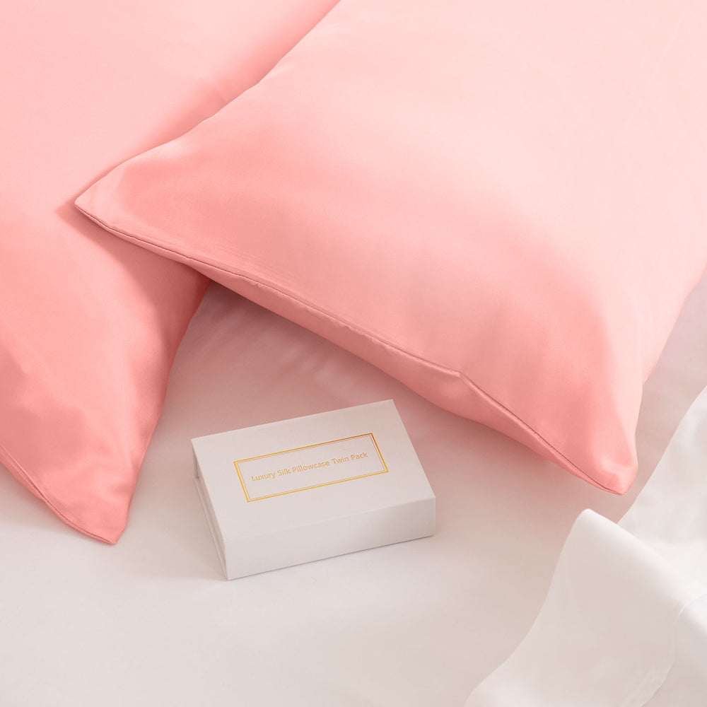 Royal Comfort Mulberry Soft Silk Hypoallergenic Pillowcase Twin Pack Standard Blush