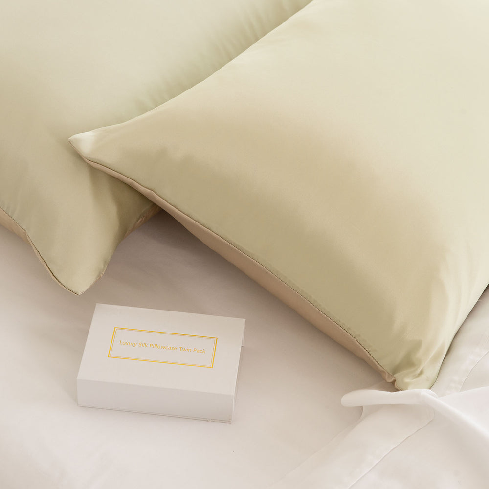 Royal Comfort Mulberry Soft Silk Hypoallergenic Pillowcase Twin Pack Standard Champagne