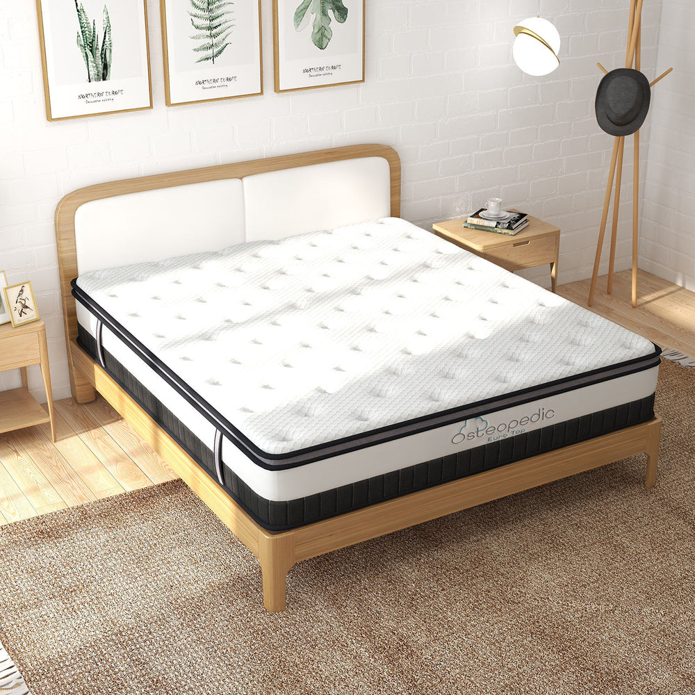 Osteopedic Euro Top Mattress Pocket Spring Medium EuroTop Hybrid Design Bed Queen White