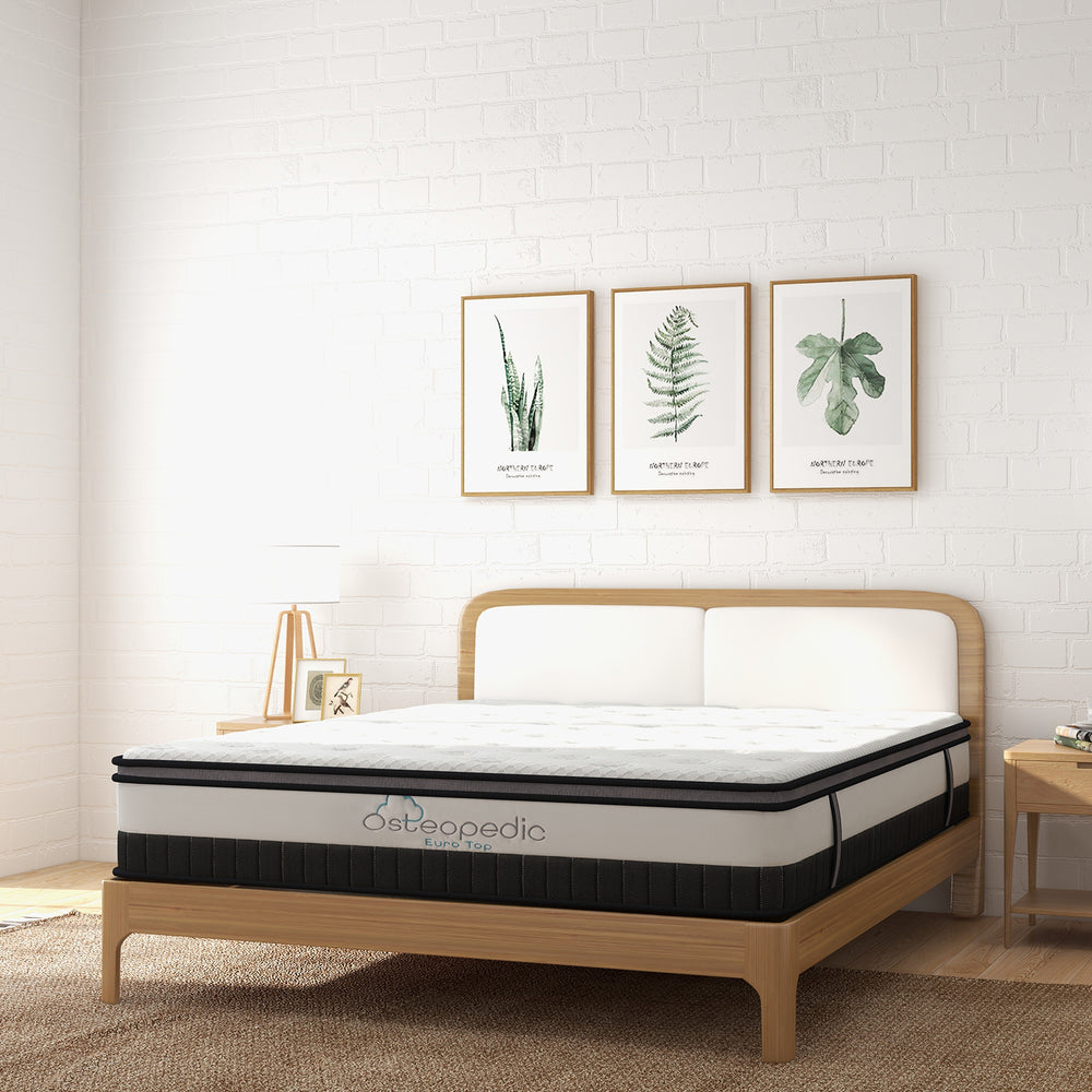 Osteopedic Euro Top Mattress Pocket Spring Medium EuroTop Hybrid Design Bed Queen White