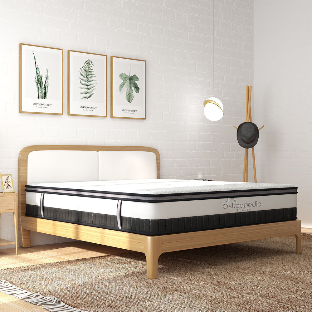 Osteopedic Euro Top Mattress Pocket Spring Medium EuroTop Hybrid Design Bed Queen White